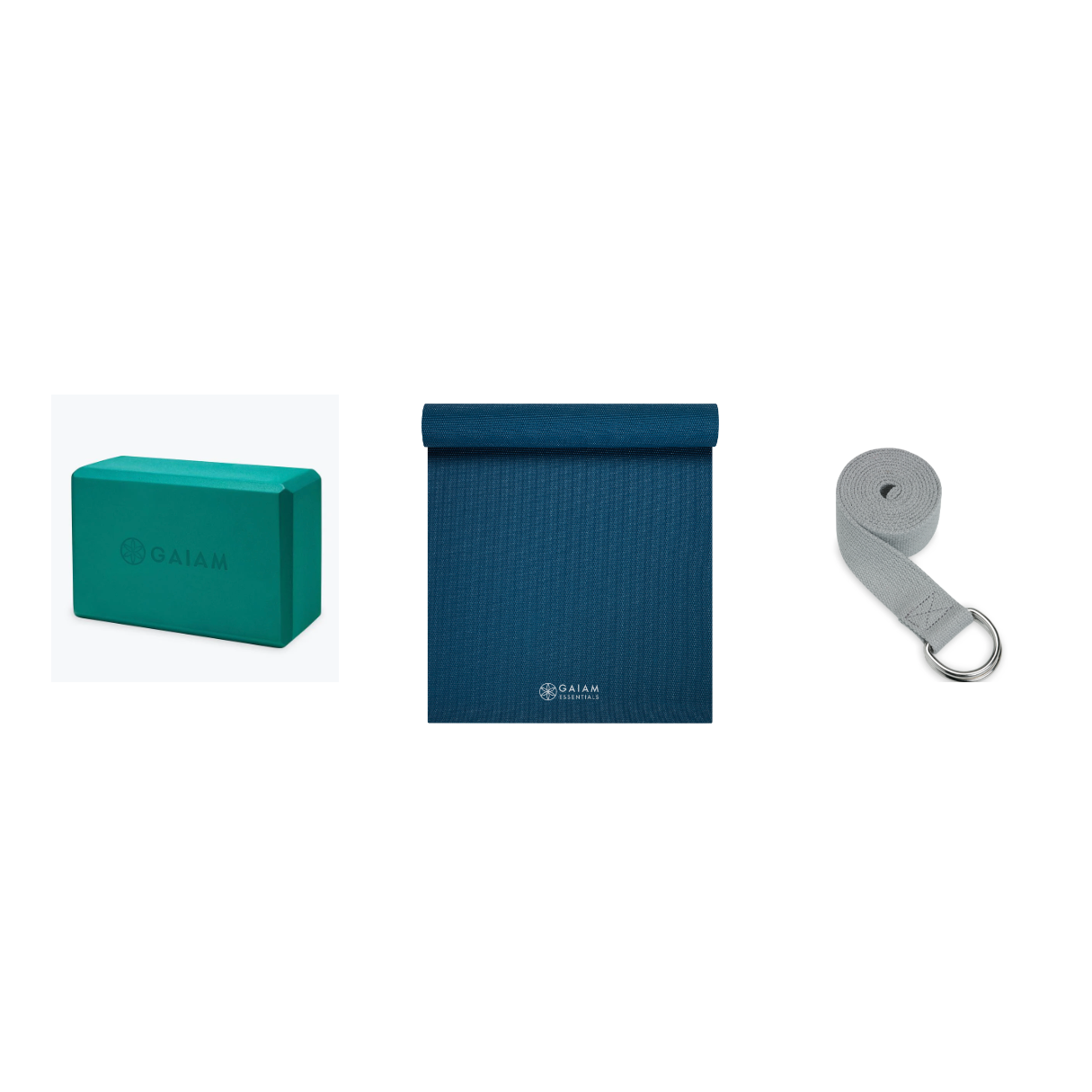 Yoga Bundle - Block (Lush Teal), Mat (Navy), Strap (Grey)