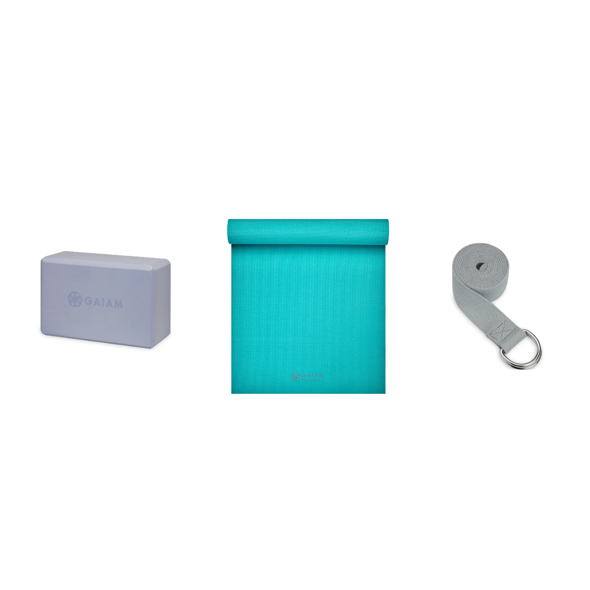 Yoga Bundle - Block (Wild Lilac), Mat (Teal), Strap (Grey)